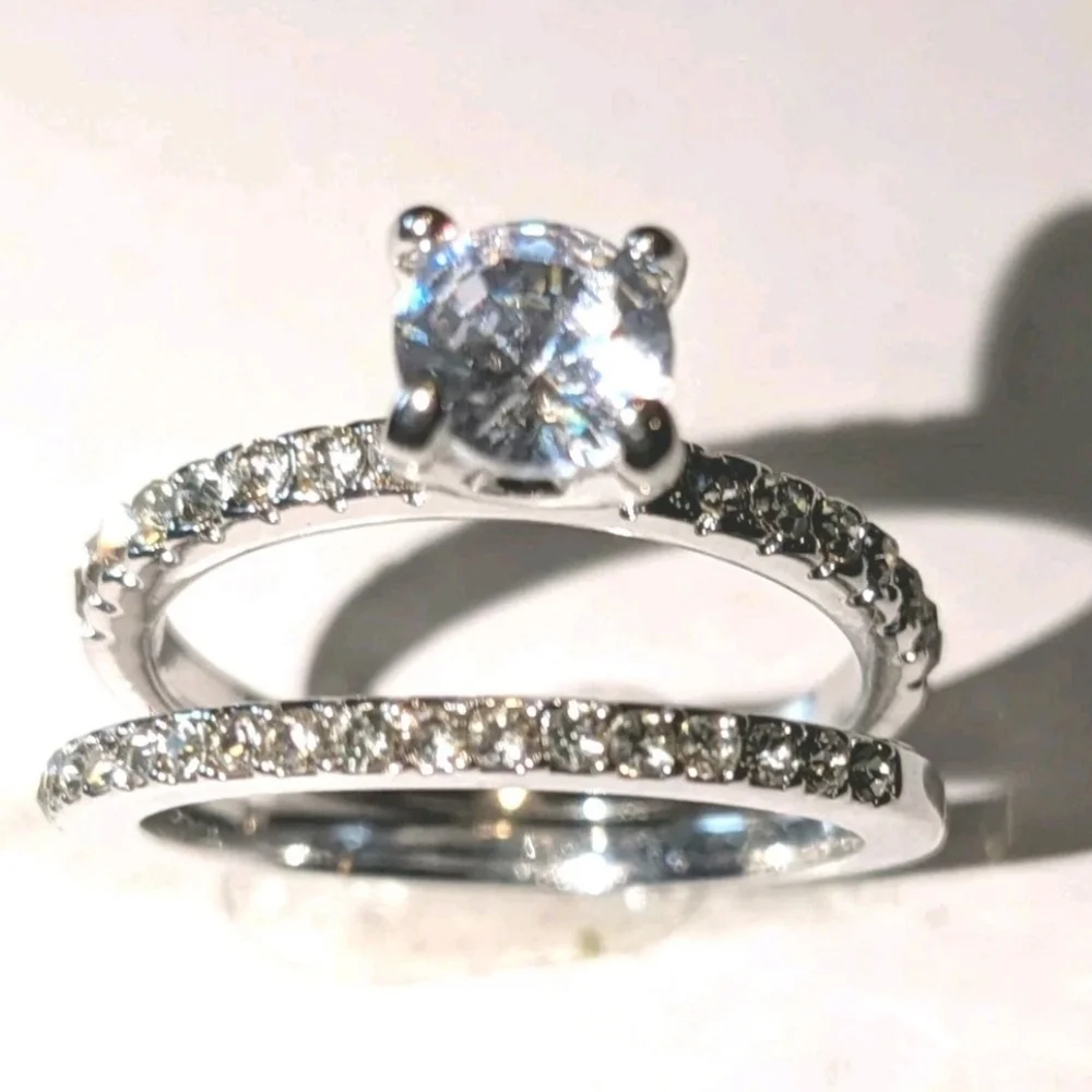 Women's 3 Ct Round Princess Cut Lab-created Diamond Engagement Duo Ring Set Sz 7 - Picture 13 of 17